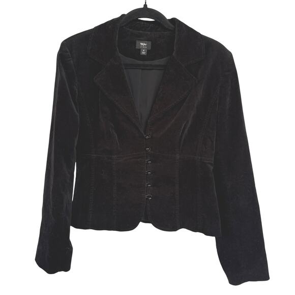 Vtg Y2K Black Victorian Regencycore Steampunk Dark Romantic Velvet Jacket Medium - Picture 1 of 9